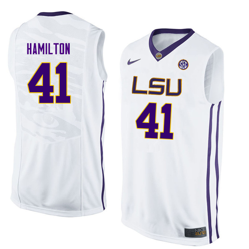 Men LSU Tigers #41 Justin Hamilton College Basketball Jerseys-White
